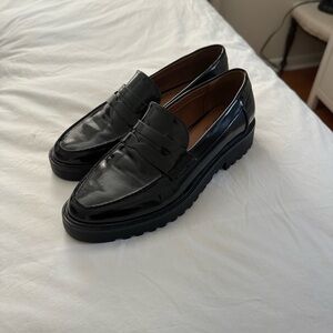 Patent black loafers with chunky sole